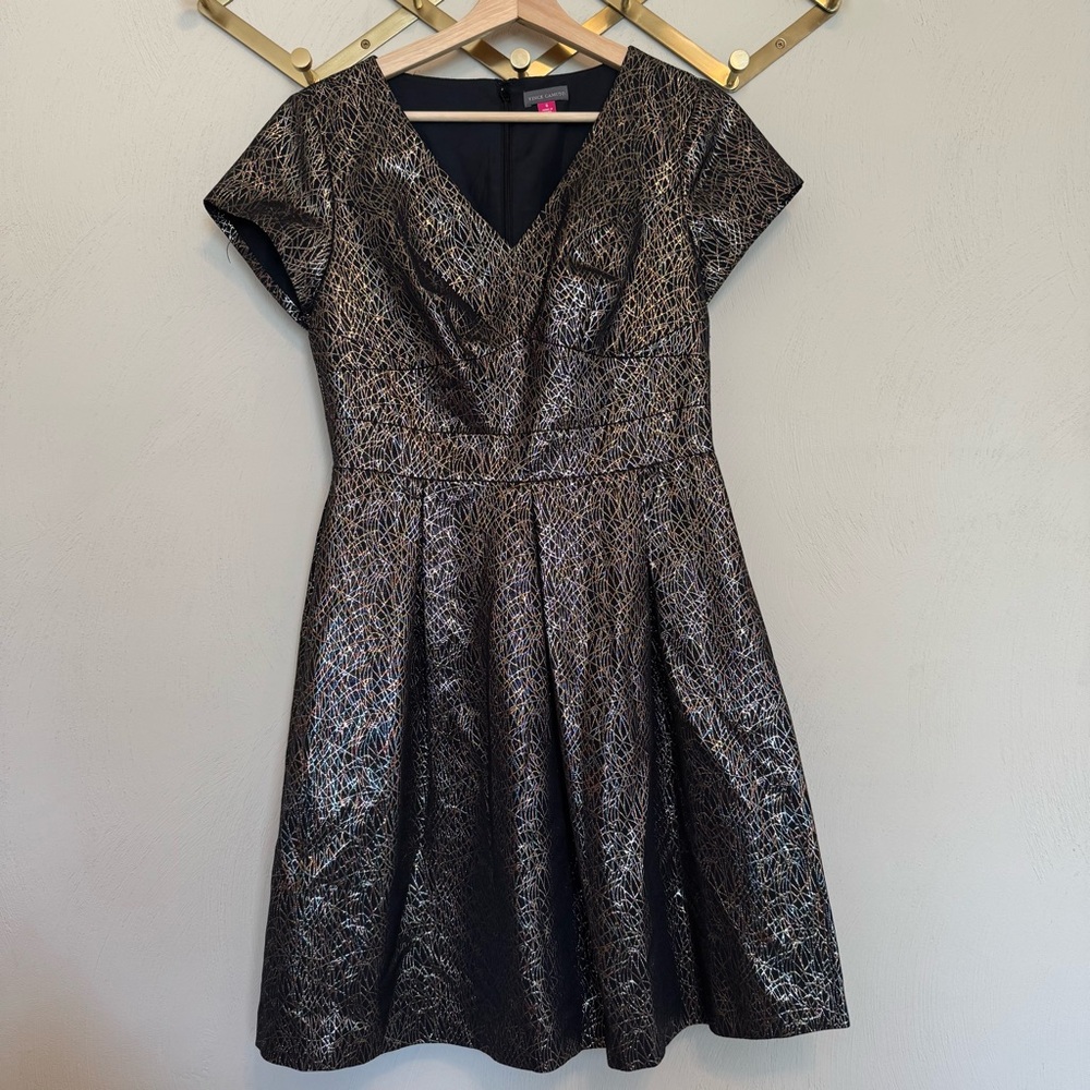 Vince Camuto Black and Gold Metallic cocktail dress